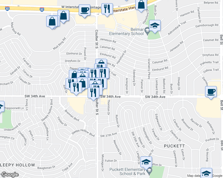 map of restaurants, bars, coffee shops, grocery stores, and more near 3304 Imperial Trail in Amarillo