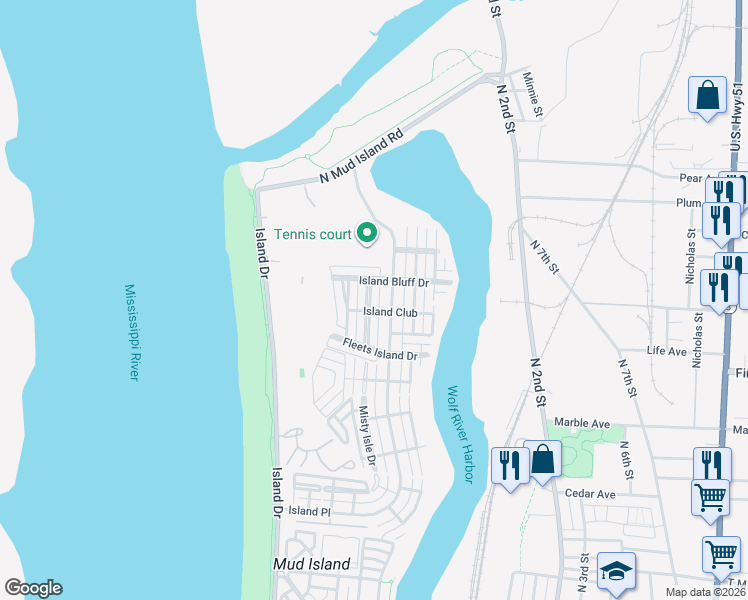 map of restaurants, bars, coffee shops, grocery stores, and more near 1392 Harbor Park Drive in Memphis