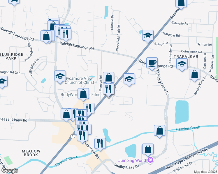 map of restaurants, bars, coffee shops, grocery stores, and more near 6000 Summer Avenue in Memphis