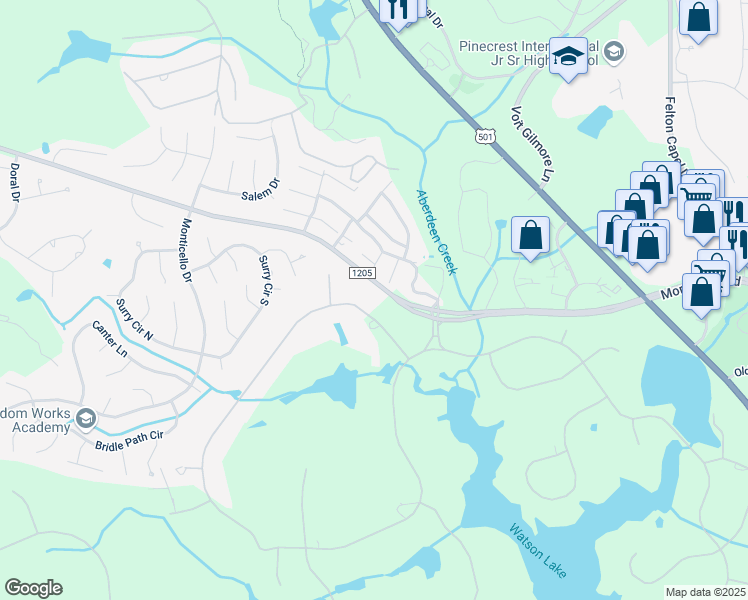 map of restaurants, bars, coffee shops, grocery stores, and more near 40 Quail Hollow in Pinehurst