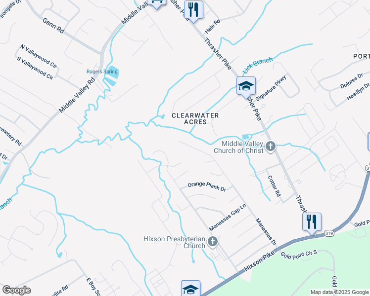 map of restaurants, bars, coffee shops, grocery stores, and more near 984 Manassas Drive in Hixson
