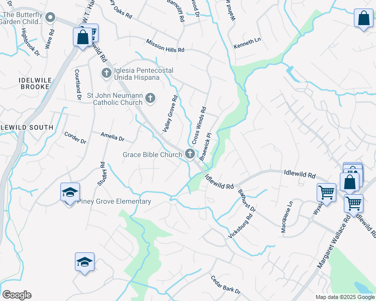 map of restaurants, bars, coffee shops, grocery stores, and more near 3201 Cross Winds Road in Charlotte