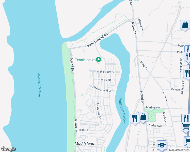 map of restaurants, bars, coffee shops, grocery stores, and more near 1393 Island Shore Drive in Memphis