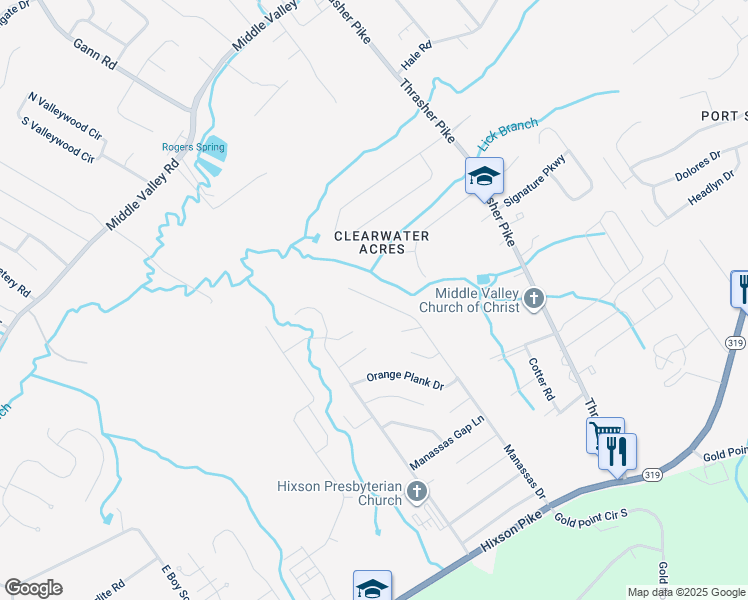 map of restaurants, bars, coffee shops, grocery stores, and more near 984 Manassas Drive in Hixson