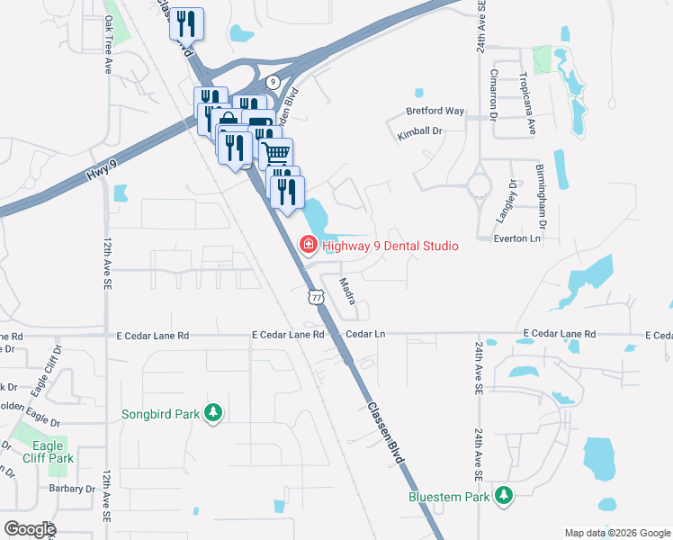 map of restaurants, bars, coffee shops, grocery stores, and more near 1923 Rising Hill Drive in Norman