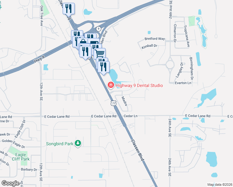 map of restaurants, bars, coffee shops, grocery stores, and more near 1917 Rising Hill Drive in Norman