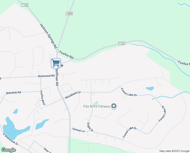 map of restaurants, bars, coffee shops, grocery stores, and more near Pine Cone Court in Foxfire