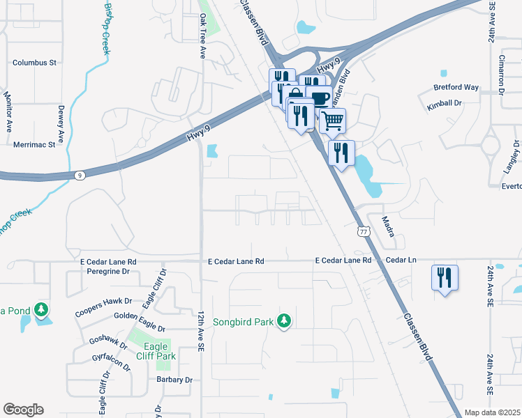 map of restaurants, bars, coffee shops, grocery stores, and more near 3301 12th Avenue Southeast in Norman