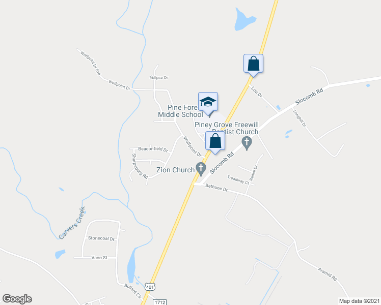 map of restaurants, bars, coffee shops, grocery stores, and more near 111 Wolfpoint Drive in Fayetteville