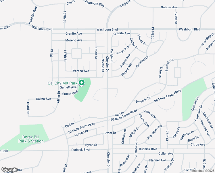 map of restaurants, bars, coffee shops, grocery stores, and more near Chrysler Drive in California City