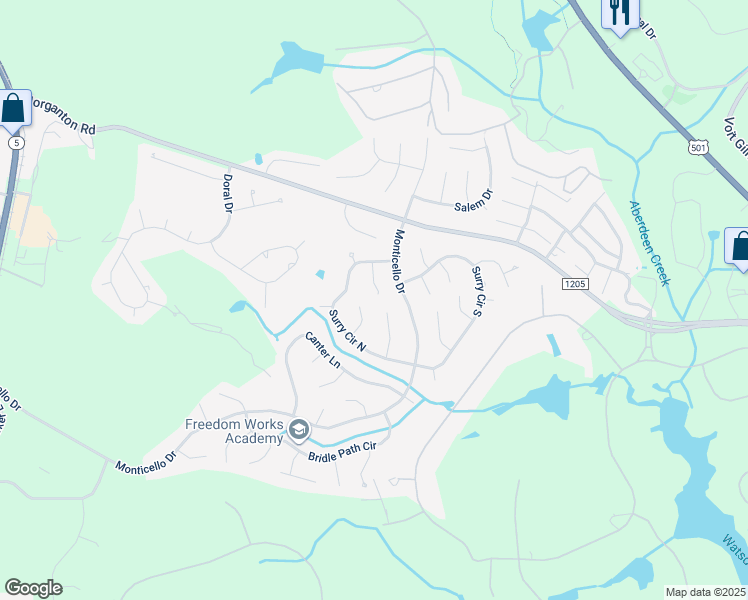 map of restaurants, bars, coffee shops, grocery stores, and more near 10 Surry Lane in Pinehurst
