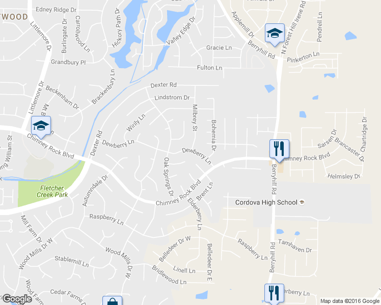 map of restaurants, bars, coffee shops, grocery stores, and more near 8975 Dewberry Lane in Memphis