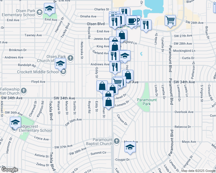 map of restaurants, bars, coffee shops, grocery stores, and more near 3318 South Western Street in Amarillo