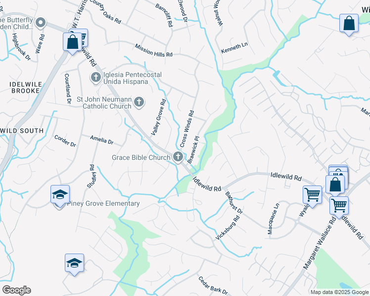 map of restaurants, bars, coffee shops, grocery stores, and more near 3317 Braewick Place in Charlotte