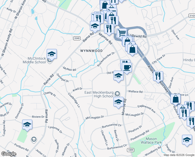 map of restaurants, bars, coffee shops, grocery stores, and more near in Charlotte