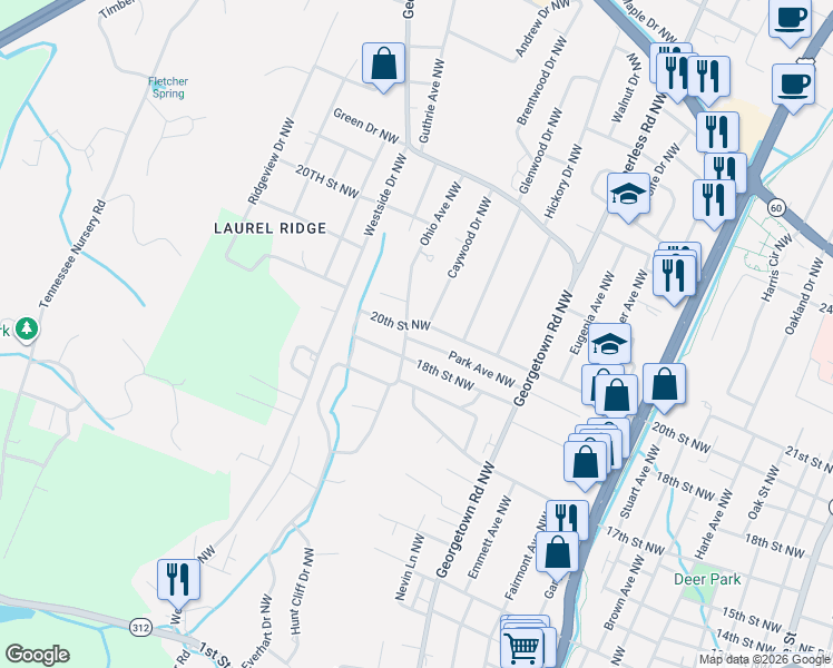 map of restaurants, bars, coffee shops, grocery stores, and more near 1501 20th Street Northwest in Cleveland