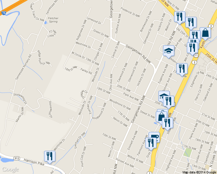 map of restaurants, bars, coffee shops, grocery stores, and more near 1501 20th St NW in Cleveland
