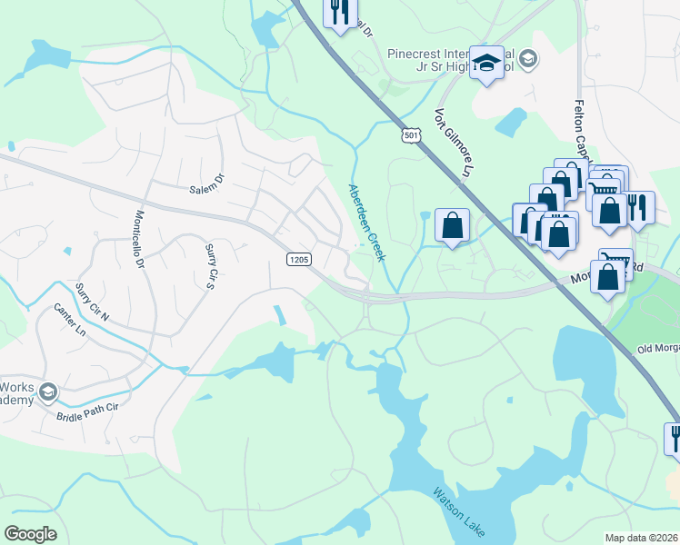 map of restaurants, bars, coffee shops, grocery stores, and more near 110 Wimbledon Drive in Pinehurst
