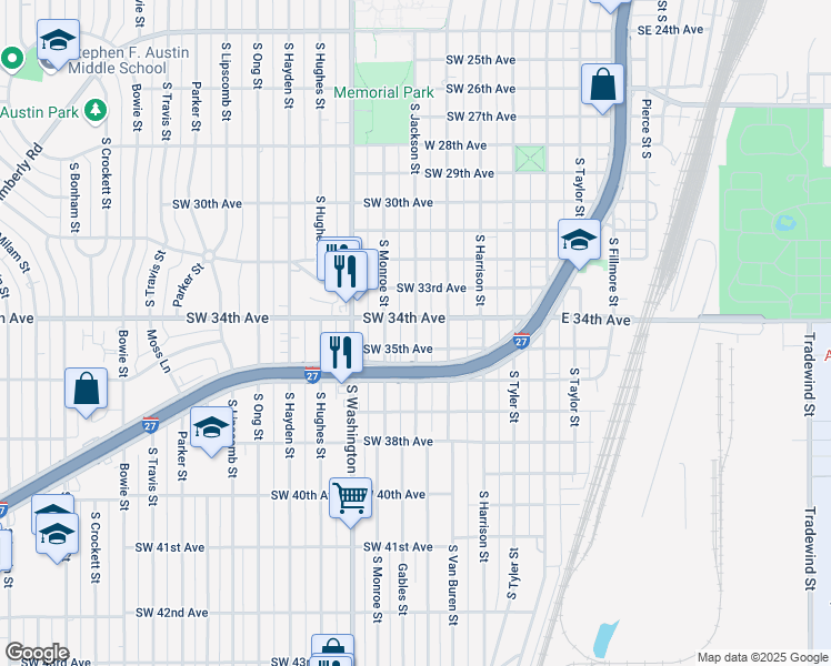map of restaurants, bars, coffee shops, grocery stores, and more near 3403 South Jackson Street in Amarillo