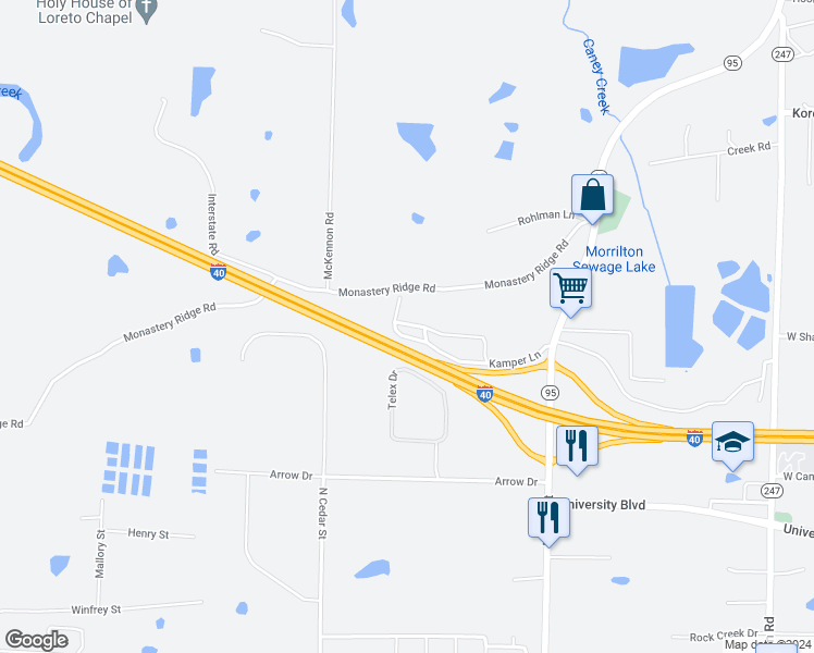 map of restaurants, bars, coffee shops, grocery stores, and more near 20 Kamper Lane in Morrilton