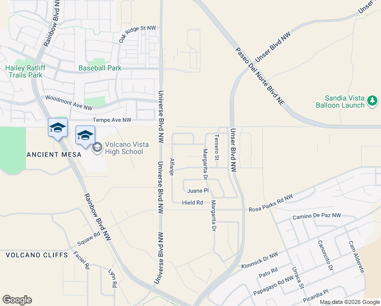 map of restaurants, bars, coffee shops, grocery stores, and more near 99999 Jemez Place in Albuquerque