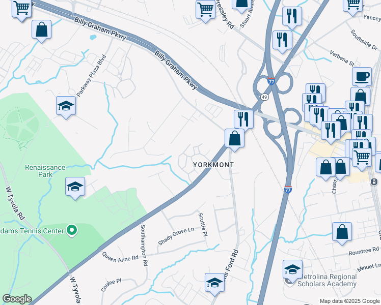 map of restaurants, bars, coffee shops, grocery stores, and more near 730 Candler Lane in Charlotte