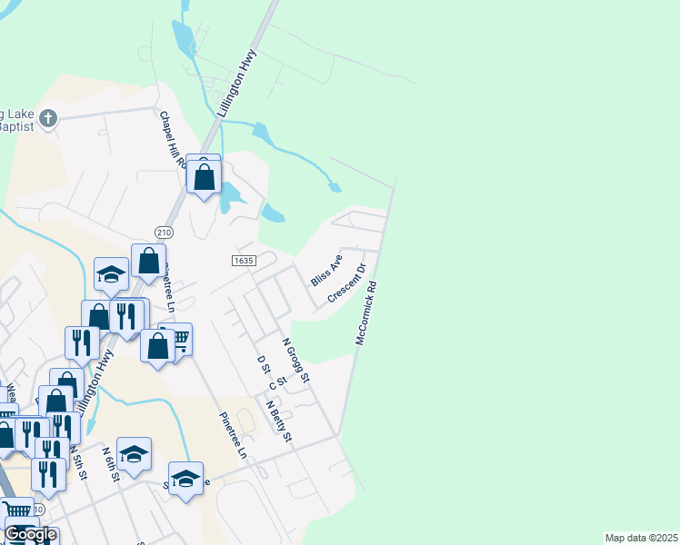map of restaurants, bars, coffee shops, grocery stores, and more near 1610 Bliss Avenue in Spring Lake