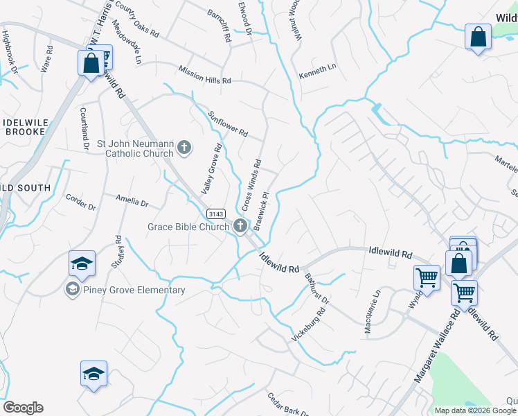 map of restaurants, bars, coffee shops, grocery stores, and more near 3317 Braewick Place in Charlotte