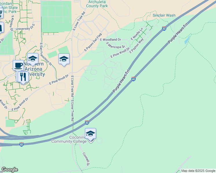 map of restaurants, bars, coffee shops, grocery stores, and more near 997 East Pine Knoll Drive in Flagstaff