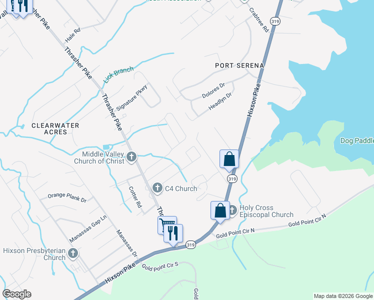 map of restaurants, bars, coffee shops, grocery stores, and more near 7367 Hixson Pike in Middle Valley