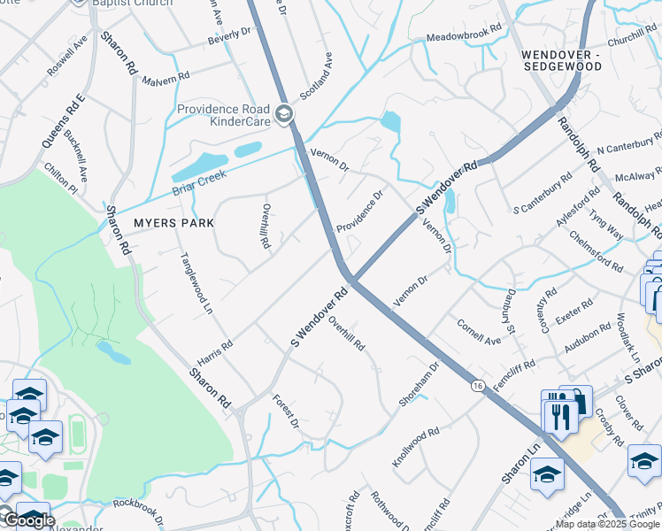 map of restaurants, bars, coffee shops, grocery stores, and more near 2112 Providence Road in Charlotte