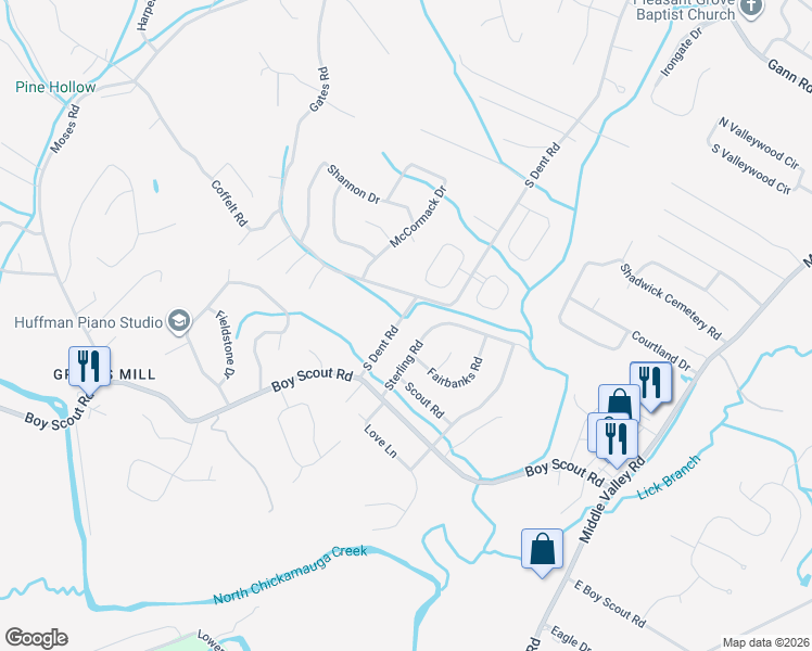 map of restaurants, bars, coffee shops, grocery stores, and more near 7012 South Dent Road in Middle Valley