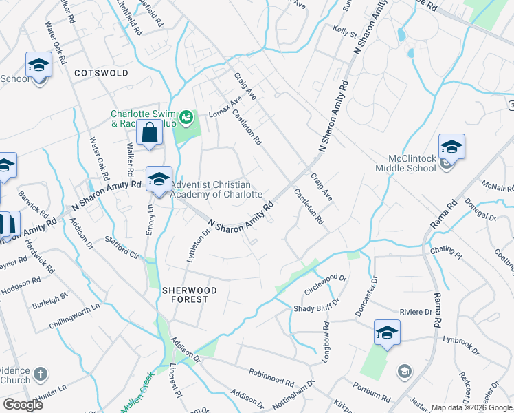 map of restaurants, bars, coffee shops, grocery stores, and more near 1145 North Sharon Amity Road in Charlotte