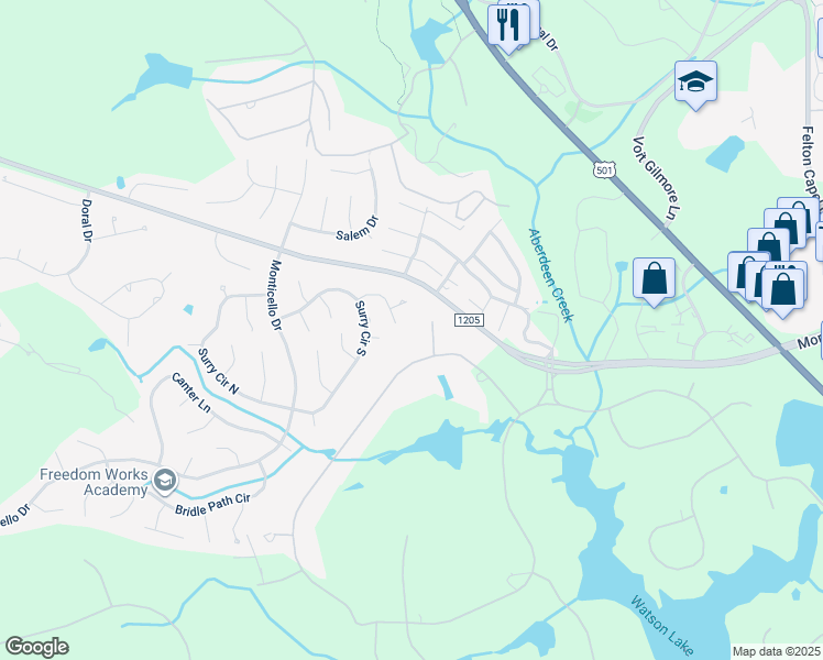 map of restaurants, bars, coffee shops, grocery stores, and more near 15 Seminole Place in Pinehurst