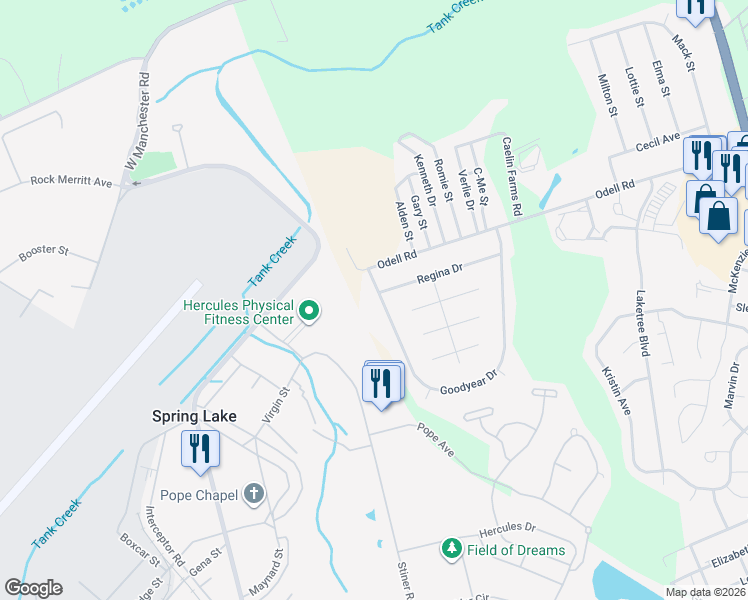 map of restaurants, bars, coffee shops, grocery stores, and more near 751 Goodyear Drive in Spring Lake