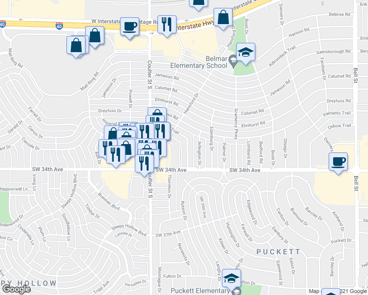map of restaurants, bars, coffee shops, grocery stores, and more near 3304 Imperial Trail in Amarillo
