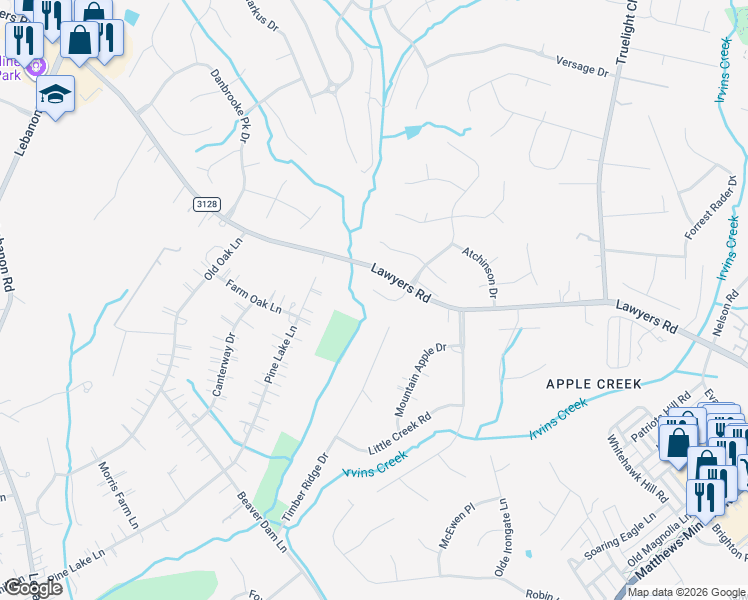 map of restaurants, bars, coffee shops, grocery stores, and more near 7010 Golden Spike Drive in Mint Hill