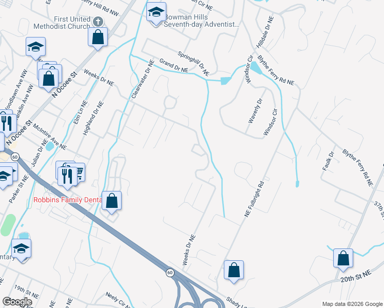 map of restaurants, bars, coffee shops, grocery stores, and more near 1734 Weeks Crest Circle Northeast in Cleveland