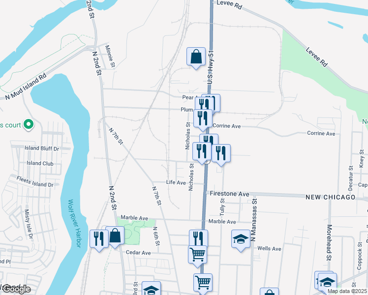 map of restaurants, bars, coffee shops, grocery stores, and more near 1339 Nicholas Street in Memphis