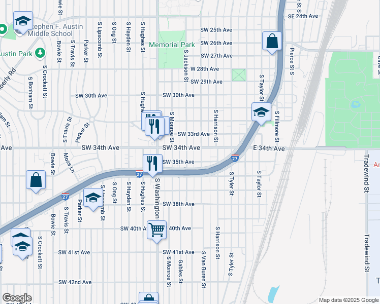 map of restaurants, bars, coffee shops, grocery stores, and more near 3403 South Jackson Street in Amarillo