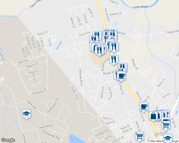 map of restaurants, bars, coffee shops, grocery stores, and more near 31 Duncan Road in Spring Lake