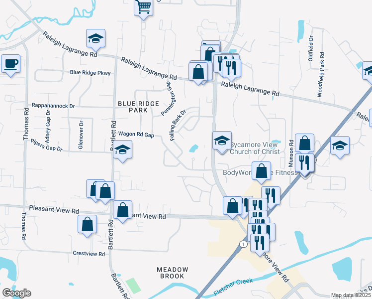 map of restaurants, bars, coffee shops, grocery stores, and more near 1932 Sycamore Bark Drive in Memphis
