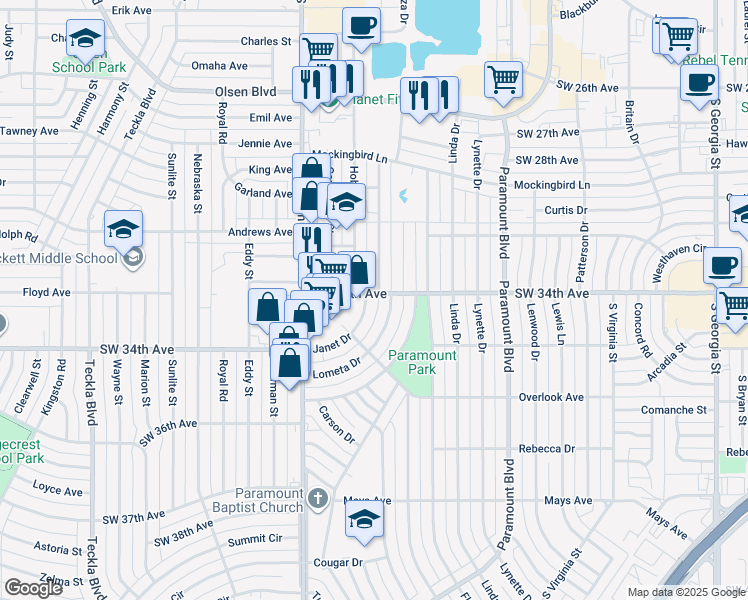 map of restaurants, bars, coffee shops, grocery stores, and more near 4101 Southwest 34th Avenue in Amarillo