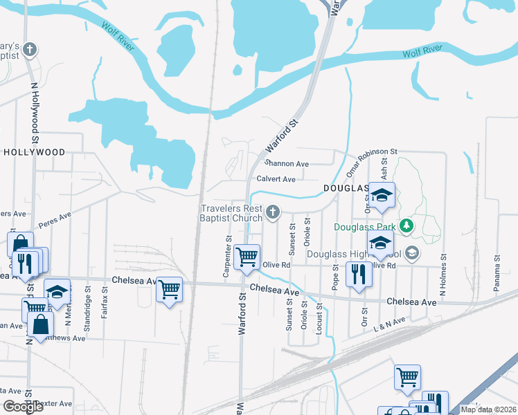 map of restaurants, bars, coffee shops, grocery stores, and more near 1668 Lake Grove Street in Memphis