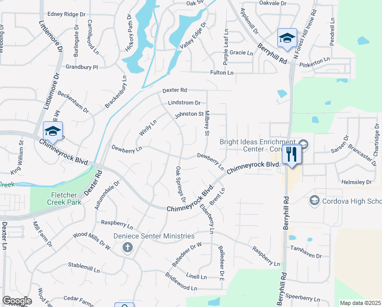 map of restaurants, bars, coffee shops, grocery stores, and more near 8950 Dewberry Ln in Memphis