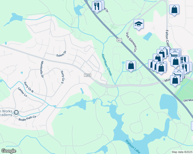map of restaurants, bars, coffee shops, grocery stores, and more near 128 Racquet Lane in Pinehurst