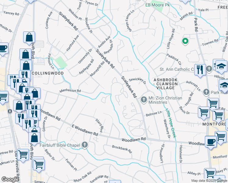 map of restaurants, bars, coffee shops, grocery stores, and more near 946 Falls Creek Lane in Charlotte