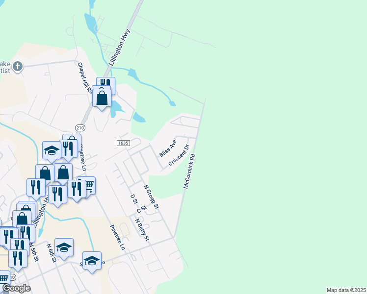 map of restaurants, bars, coffee shops, grocery stores, and more near 1617 Crescent Drive in Spring Lake