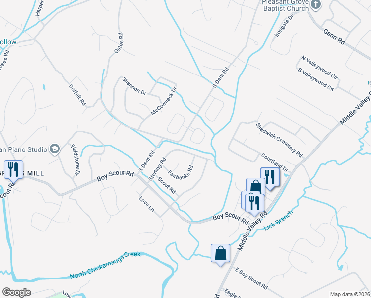 map of restaurants, bars, coffee shops, grocery stores, and more near 7217 Sterling Road in Middle Valley