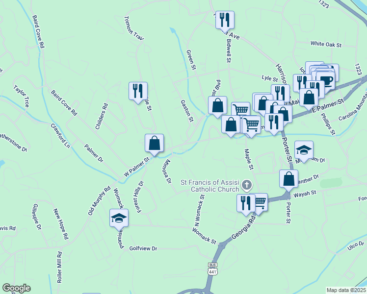 map of restaurants, bars, coffee shops, grocery stores, and more near 486 West Palmer Street in Franklin